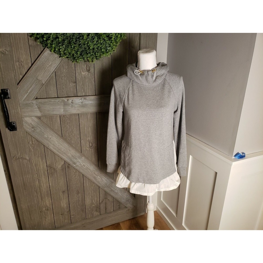 NWT $168 Kate Spade Ruffle Pullover Hoodie 2 Layer Sweatshirt Flint Heather XS